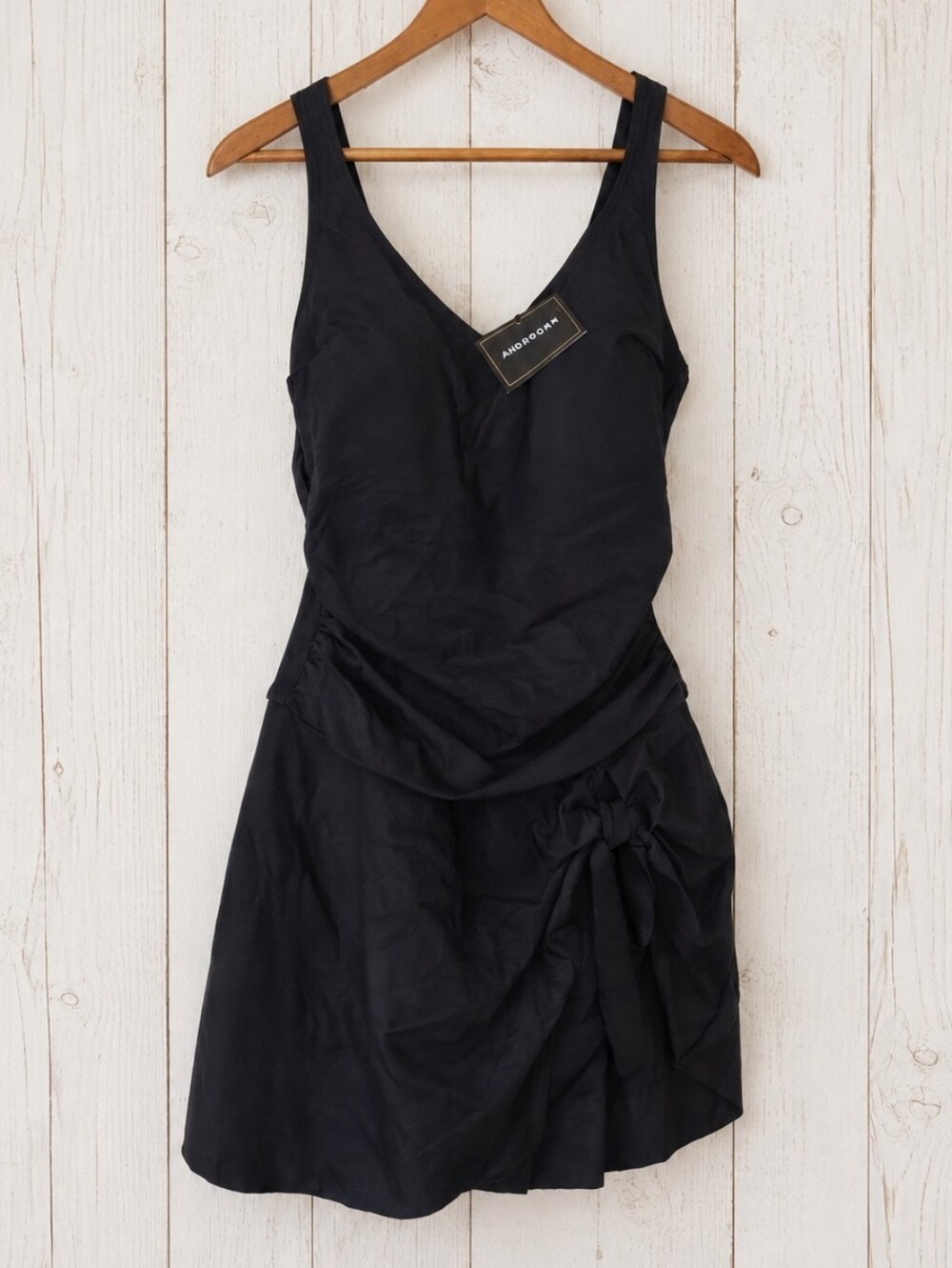 NWT Aidonger Black V-Neck One-Piece Swim Dress Size XS